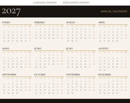 Premium 2027 spanish vector calendari for Spain designed with elegant compo.. Stock-Illustration