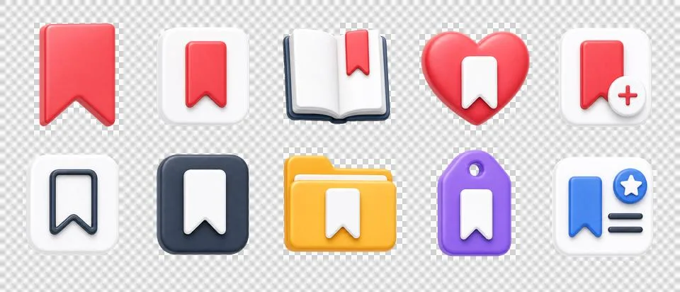 Premium 3D Bookmark Save Icon Set | Save Icon | Bookmark Icon | 3D Icon 스톡 일러스트