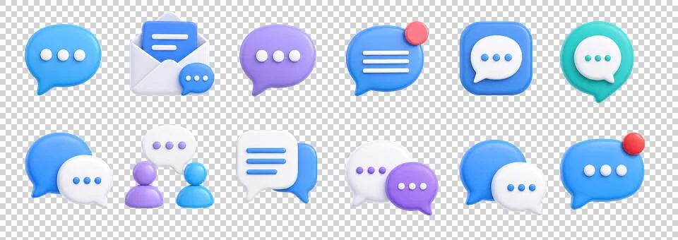 Premium 3D Chat Message Icon Set | Chat Icon | Massage Icon 스톡 일러스트