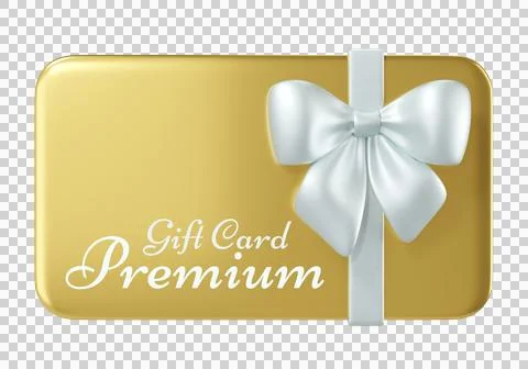 Premium 3D gift card with a white ribbon bow on a clean gold card Stock Illustration