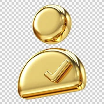 Premium 3D golden user profile icon with checkmark symbol representing veri.. Stock Illustration