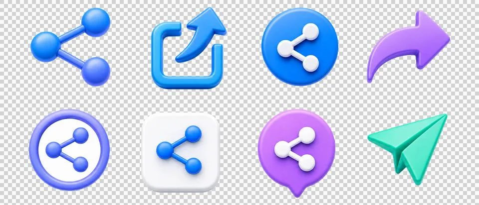 Premium 3D Share Icon Set, Social Media Send Icon, Share icon Stock Illustration