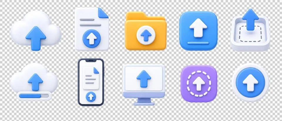 Premium 3D Upload Icon Set | Upload Icon | 3D Icon Stock Illustration