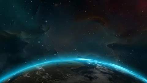 Premium 3D Visualization: Earth Rotation &amp; Sparkling Cosmic Setting 動画素材 343283809