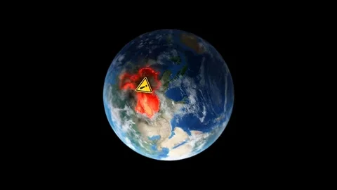 Premium 4K 3D Rendered Earth with Red Alert Zone and Warning Icon Over China 動画素材 332180939