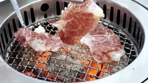 Premium A5 Wagyu Beef Grilling on Hot BBQ Grill Stock Footage 340539647