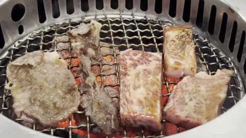 Premium A5 Wagyu Beef Grilling on Hot BBQ Grill 動画素材 341178874