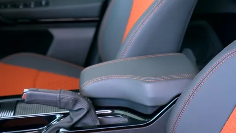 Premium and stylish leather Armrest and car seat Stock Footage 266410634