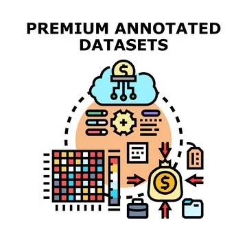 Premium annotated datasets processing and data analysis 스톡 일러스트