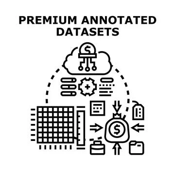 Premium annotated datasets processing and data analysis Stock Illustration