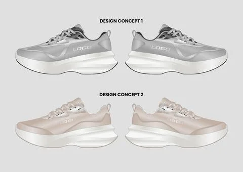 Premium Athletic Platform Sneaker Concepts with Modern Cushion Sole Design Stock Illustration