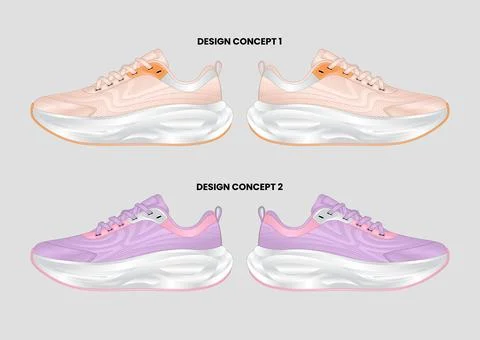 Premium Athletic Shoe Design Concepts with Chunky Cushion Sole Collection Set Stock Illustration