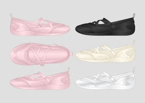 Premium Ballet Flats Collection Featuring Cross Elastic Straps Slip-On Stock Illustration