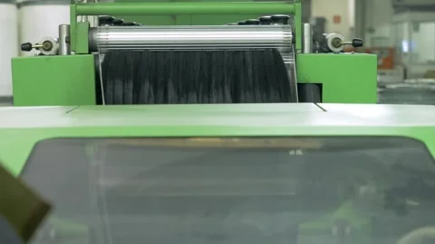 Premium Black Wool Material Processed by Textile Factory Machines Stock Footage 328643667