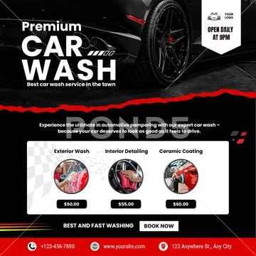 Premium car wash services for a sparkling clean vehicle wash flyer PSD Template