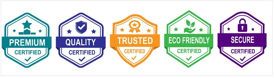 Premium Certification Badges for Trusted Eco Friendly Secure Icon Stock Illustration
