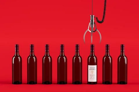 Premium Choice And Selection Concept. Claw Machine Above Wine Bottles Picki.. Ilustração Stock