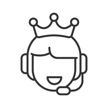 Premium Customer Service Agent with Headset and Crown, icon in line design Stock Illustration