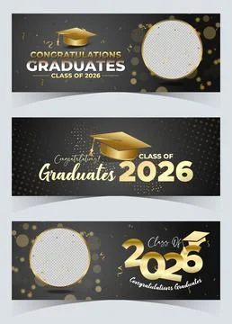 Premium Dark and Gold Class of 2026 Graduation Banner Bundle Trio Stock Illustration