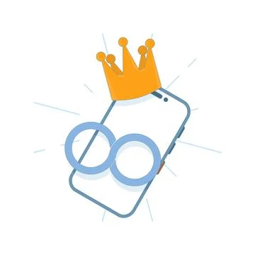 Premium Features Concept. Smartphone screen showing infinity symbol and crown. Stock Illustration