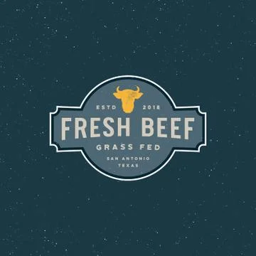 Premium fresh beef label. retro styled meat shop emblem. vector illustration Stock Illustration