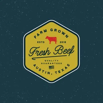Premium fresh beef label. retro styled meat shop emblem. vector illustration Stock Illustration