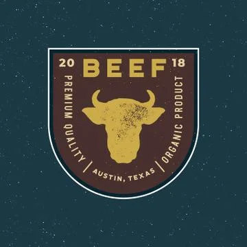 Premium fresh beef label. retro styled meat shop emblem. vector illustration Stock Illustration