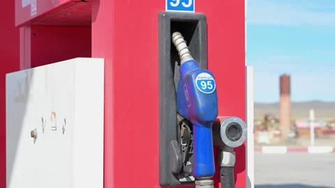 Premium fuel for a remote journey: a close-up of a 95 octane gas pump in the Stock Footage 317675537
