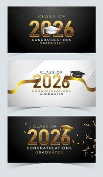 Premium Gold and Black Class of 2026 Graduation Banner with Modern Ribbon Art Stock Illustration