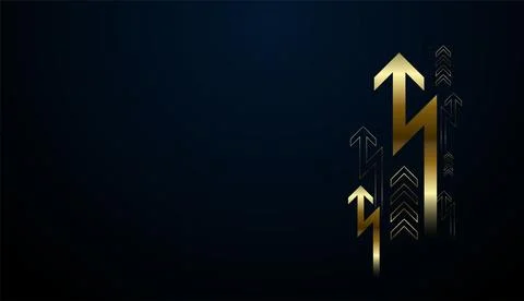 The premium graphic features multiple gold up arrows that highlight upward .. Stock Illustration