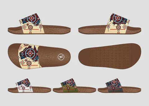 Premium Graphic Pattern Slide Sandals Technical Fashion Flats Template 스톡 일러스트