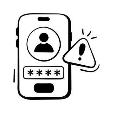 A premium hand drawn icon representing mobile authentication security. Stock Illustration