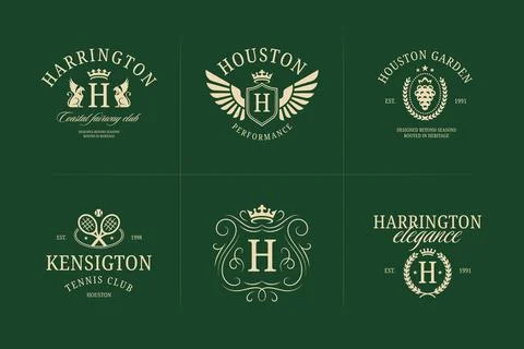 Premium Heraldic Monogram Vector Logo Collection For Luxury Private Club Br.. Stock Illustration