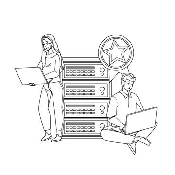 Premium Hosting Using Man And Woman Users Vector 스톡 일러스트