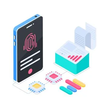 Premium isometric illustration of computer server rack and data center. Stock Illustration