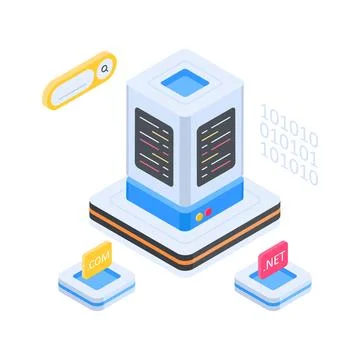 Premium isometric illustration of computer server rack and data center. Stock Illustration