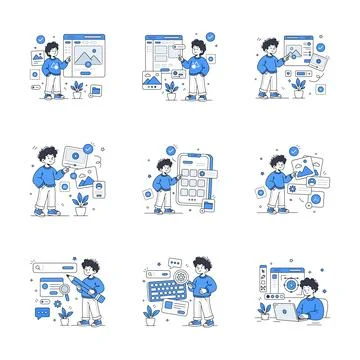 A premium isometric illustration pack featuring modern remote support and online Stock Illustration