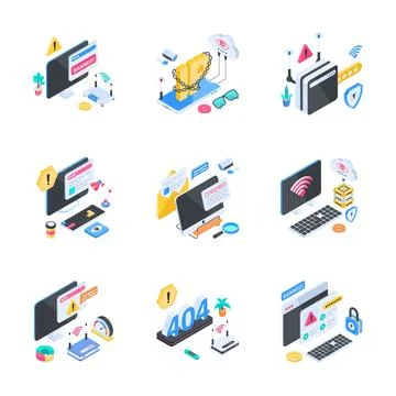 A premium isometric illustration pack featuring modern remote support and online Stock Illustration