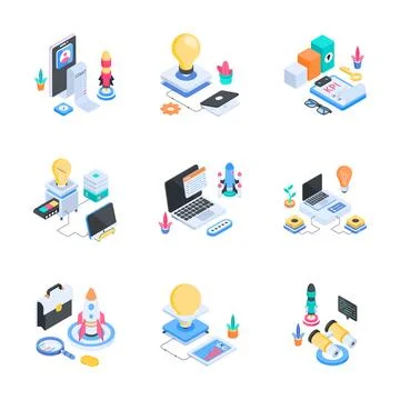 A premium isometric illustration pack featuring modern remote support and online Stock Illustration