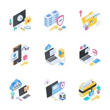 A premium isometric illustration pack featuring modern remote support and online Stock Illustration