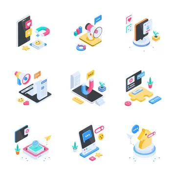 A premium isometric illustration pack featuring modern remote support and online Stock Illustration