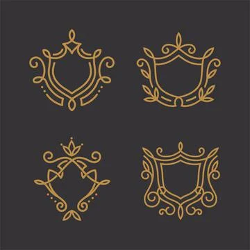 Premium linear shield monogram vector logo collection Stock Illustration