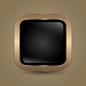 A premium luxurious black square button framed with an elegant golden borde.. Stock Illustration
