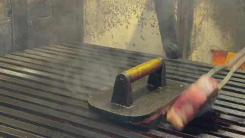 Premium meat in argentinian grill with fire at Restaurant 4k Stock Footage 218263057