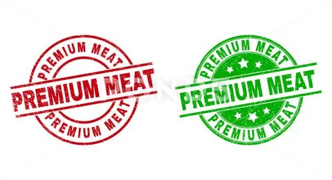 PREMIUM MEAT Round Badges Using Unclean Texture: Graphic #151834049