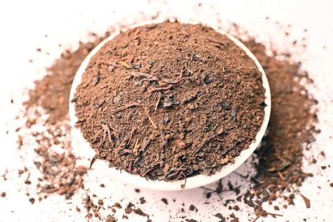 Premium Mixture Tea Powder on Table Angled Top View with Defocus Background.. Stock Photos