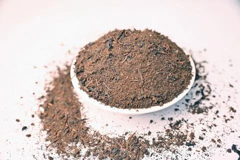 Premium Mixture Tea Powder on Table Angled Top View with Defocus Background.. 스톡 사진