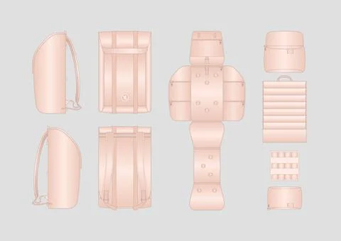 Premium Multi-Compartment Travel Backpack Design with Detailed Technical Views 스톡 일러스트