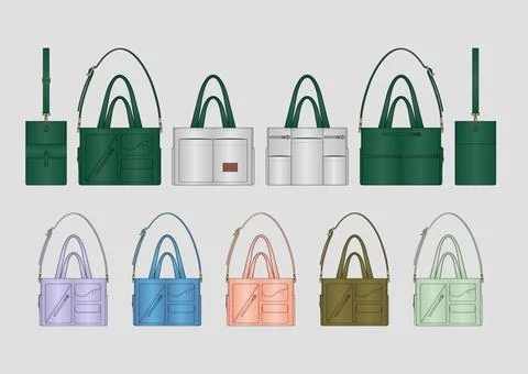 Premium Multi Pocket Tote Handbag Technical Flat Vector Template Иллюстрация