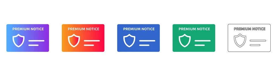 Premium Notice Shield Icon Set with Text Box Stock Illustration